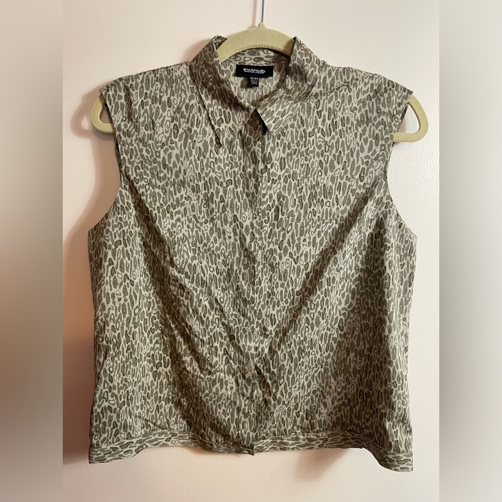 90’s Emmanuel Ungaro 100%Silk Gray/Green Animal Print Sleeveless Top sz 10